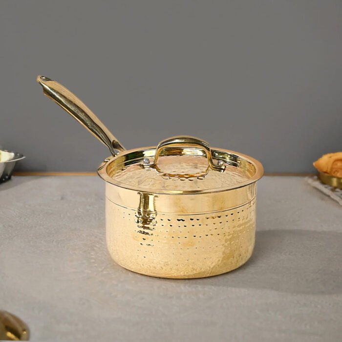 Brass Sauce Pan with Lid - Traditional Kalai-Coated Brass Cookware for Tea, Sauces & Soups - Image 6