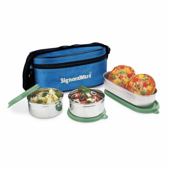 Signoraware Double Decker Special Steel Lunch Box, 350ml+350ml+650ml, Set of 3 - Image 5