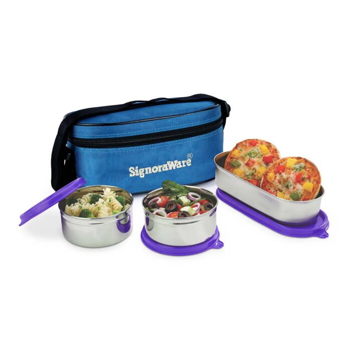 Signoraware Double Decker Special Steel Lunch Box, 350ml+350ml+650ml, Set of 3 - Image 3