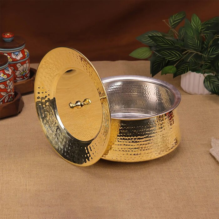 Hammered Brass Biryani Handi with Lid