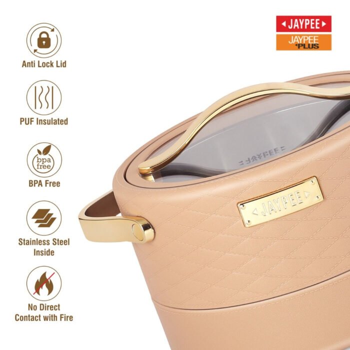 Jaypee Luxura Klass Casserole 3 Piece Set | Insulated Stainless Steel Serveware with Toughened Glass Lockable Lids | Keep Food Hot & Fresh - Image 6