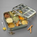 AVIAS Stainless Steel Spice Box with 9 Square Compartments