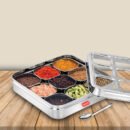 AVIAS Stainless Steel Spice Box with 9 Square Compartments | See-Through Rust-Free Lid | Break-Resistant Acrylic Sheet | Masala Dabba / Masala Dani / Dry Fruit Box | Kitchen Organiser