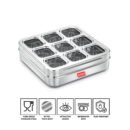 AVIAS Stainless Steel Spice Box with 9 Square Compartments | See-Through Rust-Free Lid | Break-Resistant Acrylic Sheet | Masala Dabba / Masala Dani / Dry Fruit Box | Kitchen Organiser