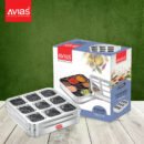 AVIAS Stainless Steel Spice Box with 9 Square Compartments | See-Through Rust-Free Lid | Break-Resistant Acrylic Sheet | Masala Dabba / Masala Dani / Dry Fruit Box | Kitchen Organiser