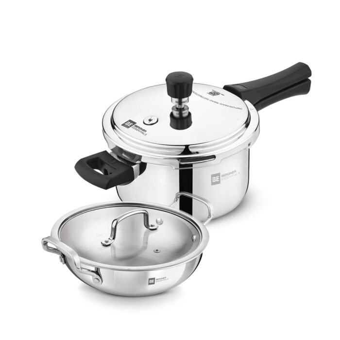 Bergner TriPro Triply Stainless Steel 3 Pc Cookware Set - 24cm Kadai with Lid + 3L Outer Lid Cooker