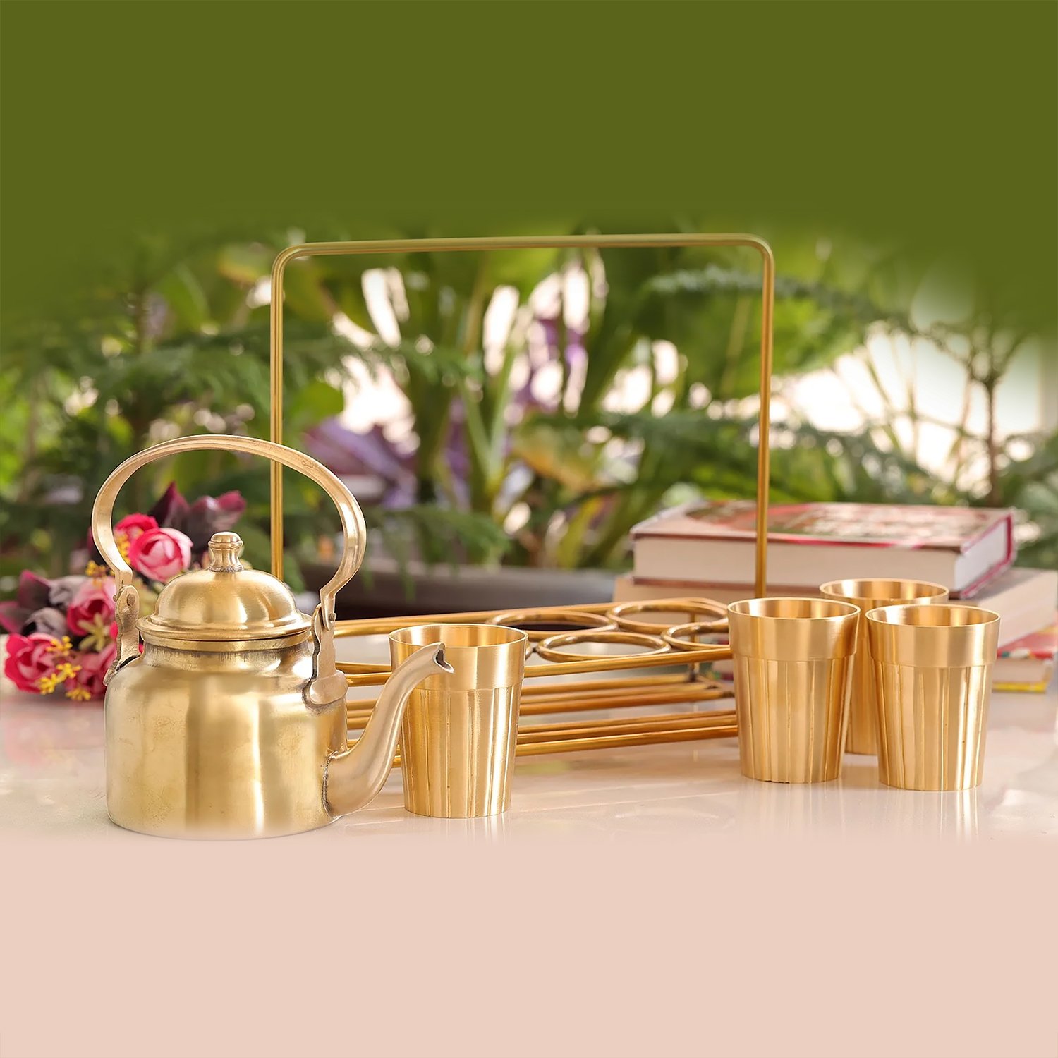 LaCoppera Premium Brass Tea Set Glasses