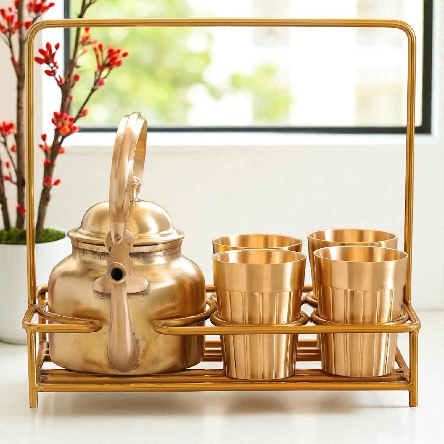 LaCoppera Premium Brass Tea Set Glasses