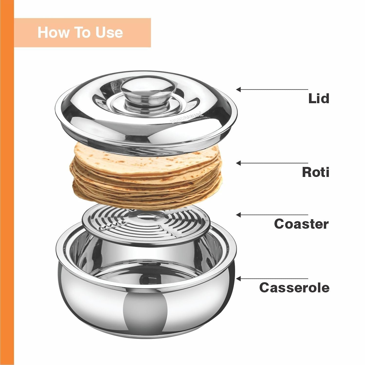 Signoraware Casserole Serving Bowl Container with Coaster, Insulated Stainless Steel with Insulated Steel Lid | Stainless Steel Casserole (1500ml) - Image 12