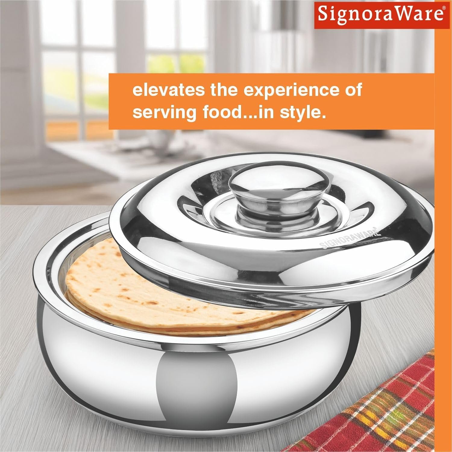 Signoraware Casserole Serving Bowl Container with Coaster, Insulated Stainless Steel with Insulated Steel Lid | Stainless Steel Casserole (1500ml) - Image 5