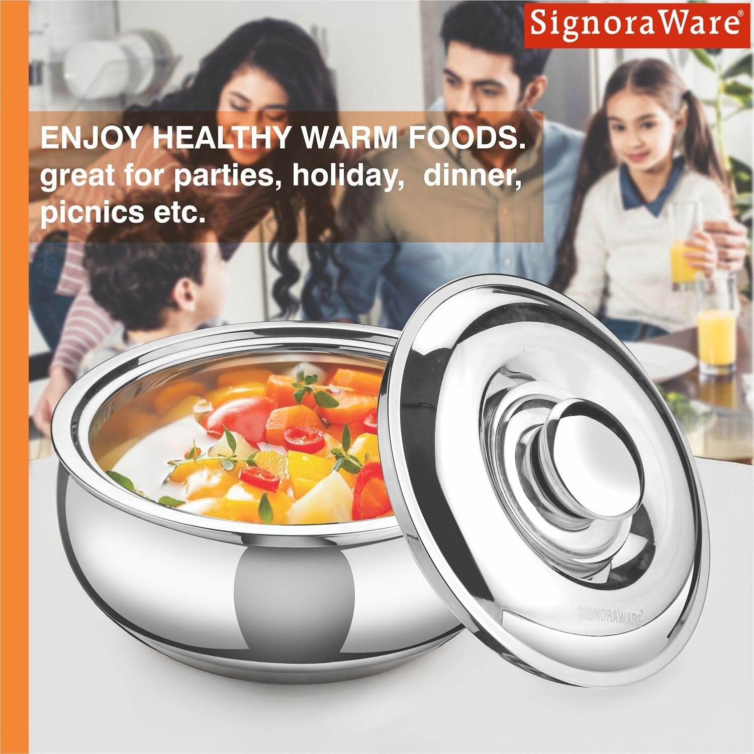 Signoraware Casserole Serving Bowl Container with Coaster, Insulated Stainless Steel with Insulated Steel Lid | Stainless Steel Casserole (1500ml) - Image 6