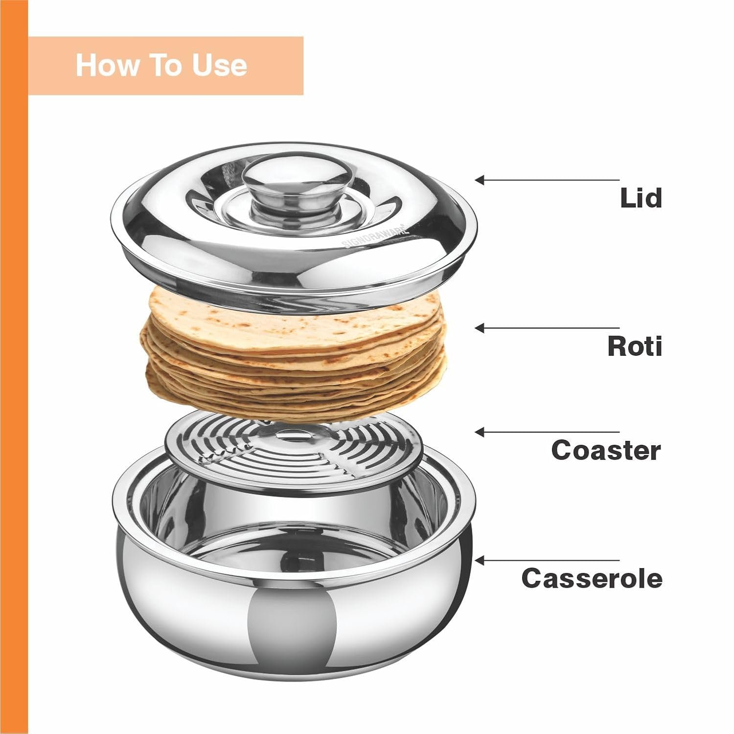 Signoraware Casserole Serving Bowl Container with Coaster, Insulated Stainless Steel with Insulated Steel Lid | Stainless Steel Casserole (2100ml) - Image 11