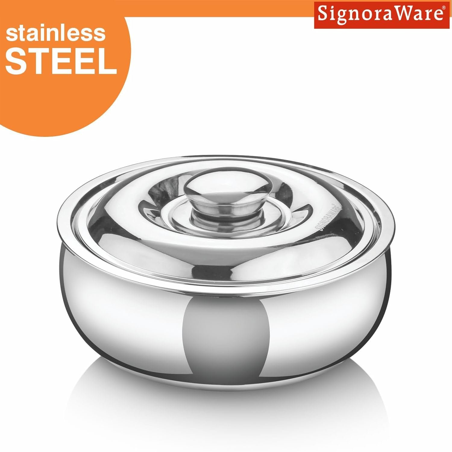 Signoraware Casserole Serving Bowl Container with Coaster, Insulated Stainless Steel with Insulated Steel Lid | Stainless Steel Casserole (2100ml) - Image 4