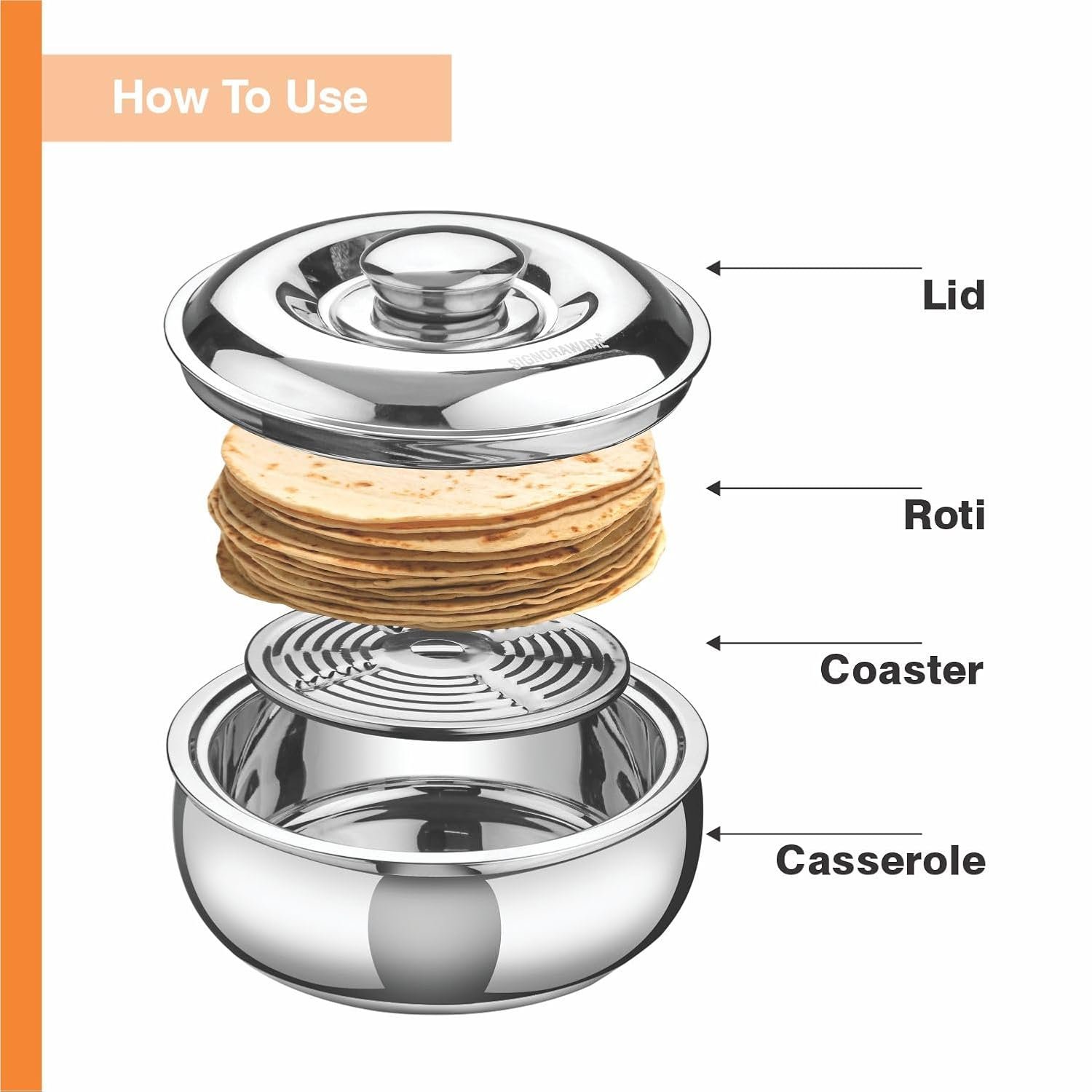 Signoraware Casserole Serving Bowl Container with Coaster, Insulated Stainless Steel with Insulated Steel Lid | Stainless Steel Casserole (1000ml) - Image 12