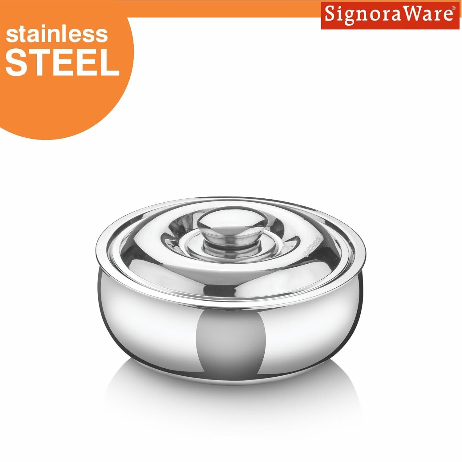 Signoraware Casserole Serving Bowl Container with Coaster, Insulated Stainless Steel with Insulated Steel Lid | Stainless Steel Casserole (1000ml) - Image 4