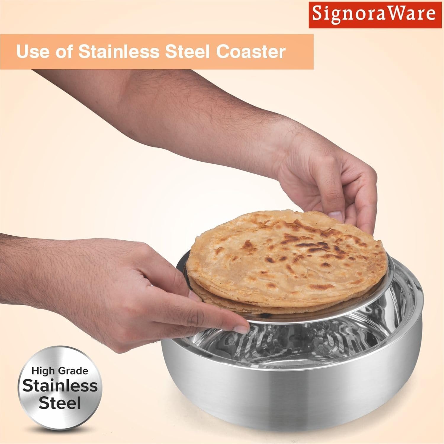 Signoraware Casserole Serving Bowl Container with Coaster, Insulated Stainless Steel with Insulated Steel Lid | Stainless Steel Casserole (1000ml) - Image 8