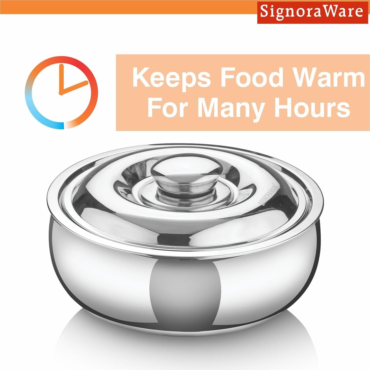 Signoraware Casserole Serving Bowl Container with Coaster, Insulated Stainless Steel with Insulated Steel Lid | Stainless Steel Casserole (1000ml) - Image 9