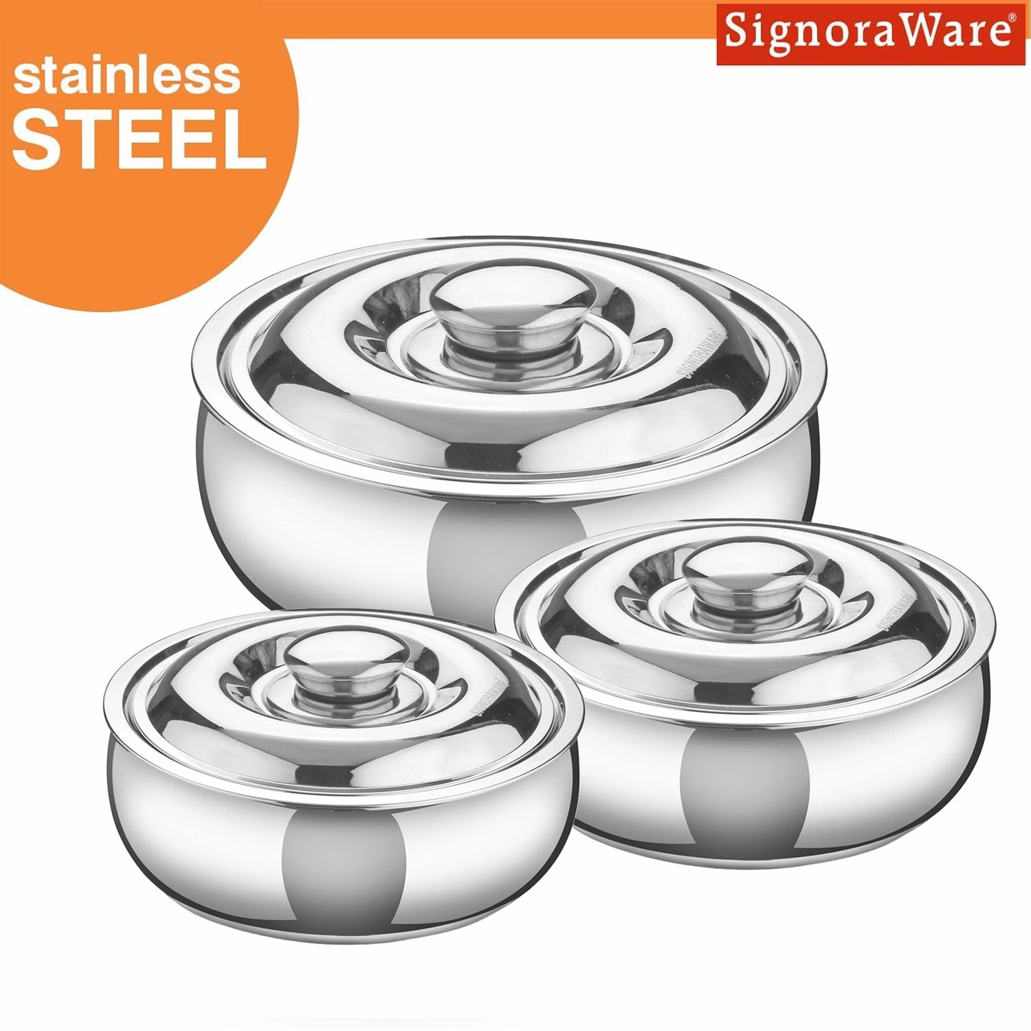 Signoraware Casserole Serving Bowl Container with Coaster Set - 3 Piece Insulated Hot Pot Set (1000ml, 1500ml & 2100ml) - Image 2