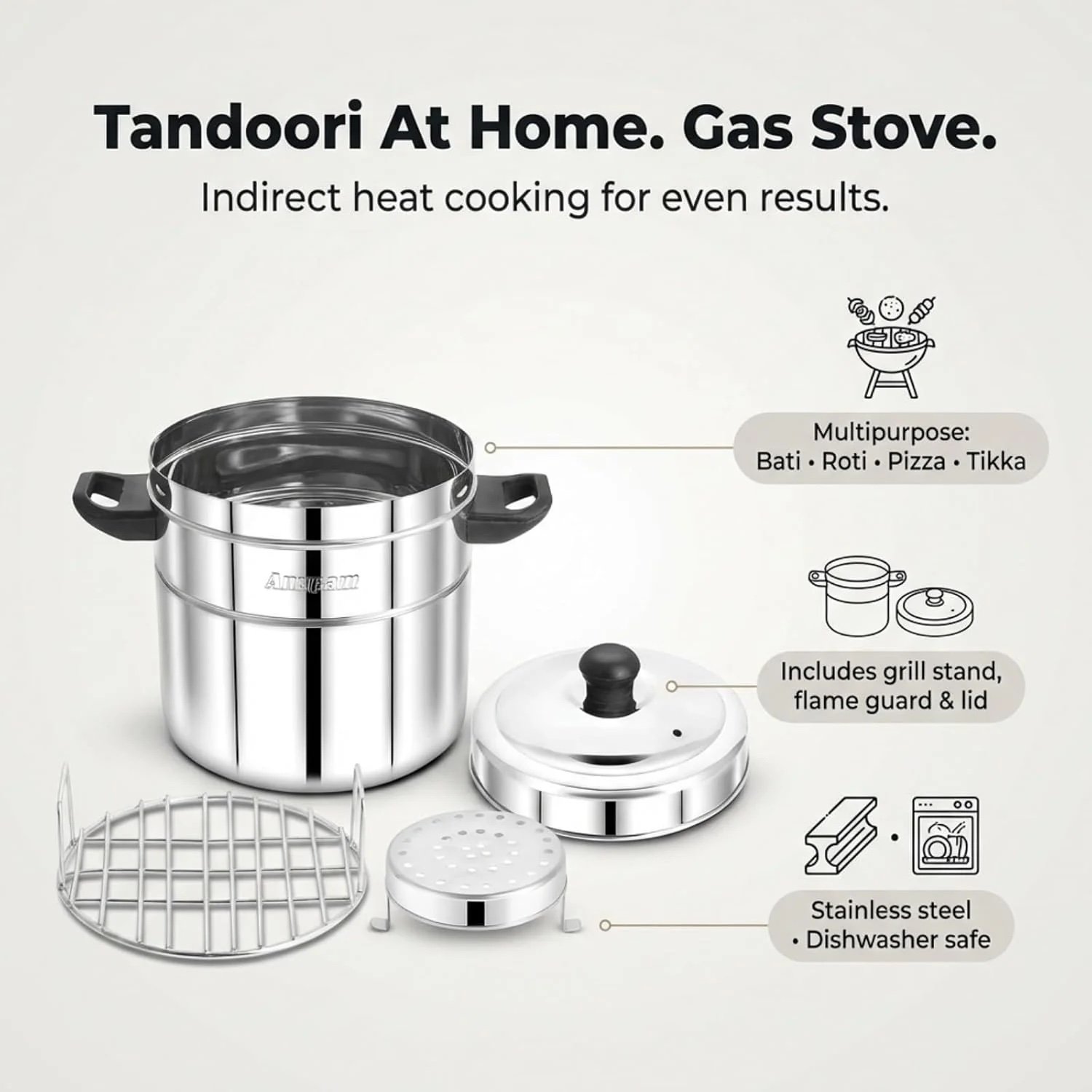 Anupam Steel Bati Maker Gas Tandoor & Pizza Maker Multi-Purpose Cooker - Image 5
