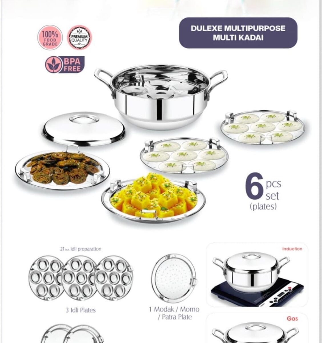 Stainless Steel Multi Kadai with Idli and Steamer Plates – Ahmedabad, Mumbai, Bengaluru, Chennai Delivery Ghar Sansar