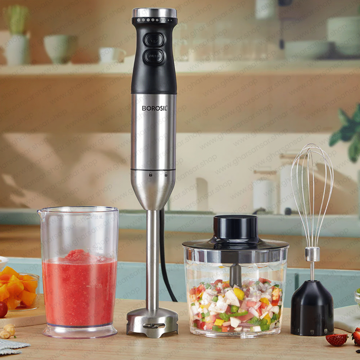 Borosil Smartblend Hand Blender with Chopper & Whisker