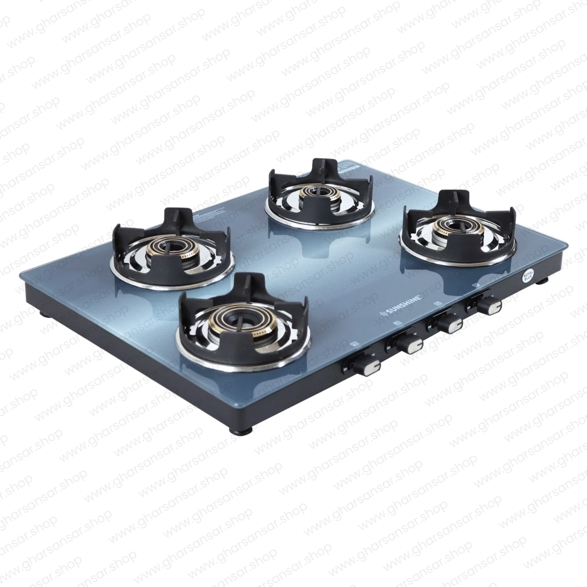 Sunshine Royal Blue Four Burner Toughened Glass Gas Stove