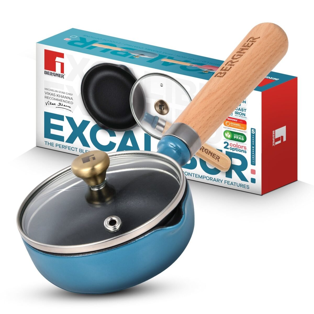 Excalibur Light Cast Iron 12cm / 200ml Tadkapan with Lid - Induction Bottom, Blue