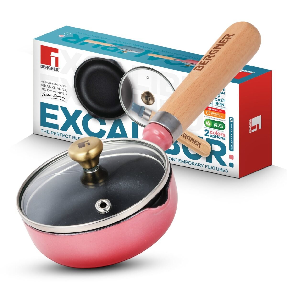 Excalibur Light Cast Iron 12cm / 200ml Tadkapan with Lid - Induction Bottom, Pink