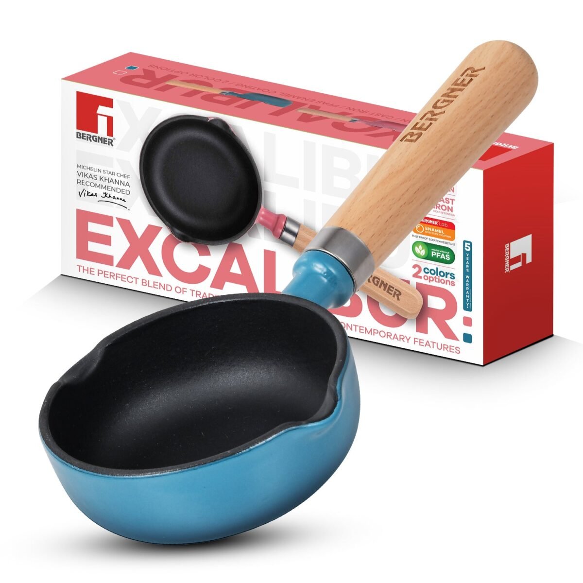 Excalibur Light Cast Iron 12cm / 200ml Tadkapan - Induction Bottom, Blue