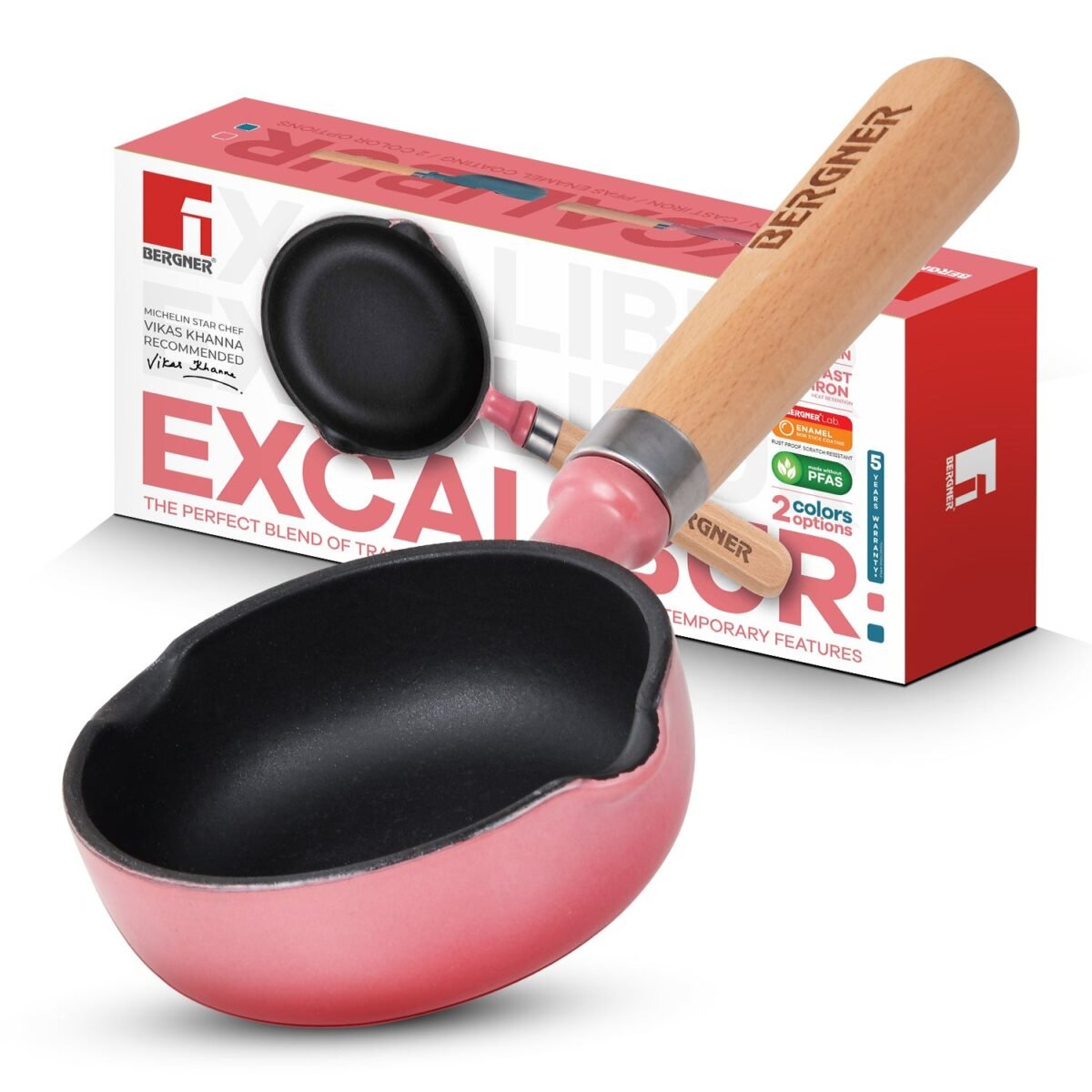 Excalibur Light Cast Iron 12cm / 200ml Tadkapan - Induction Bottom, Pink