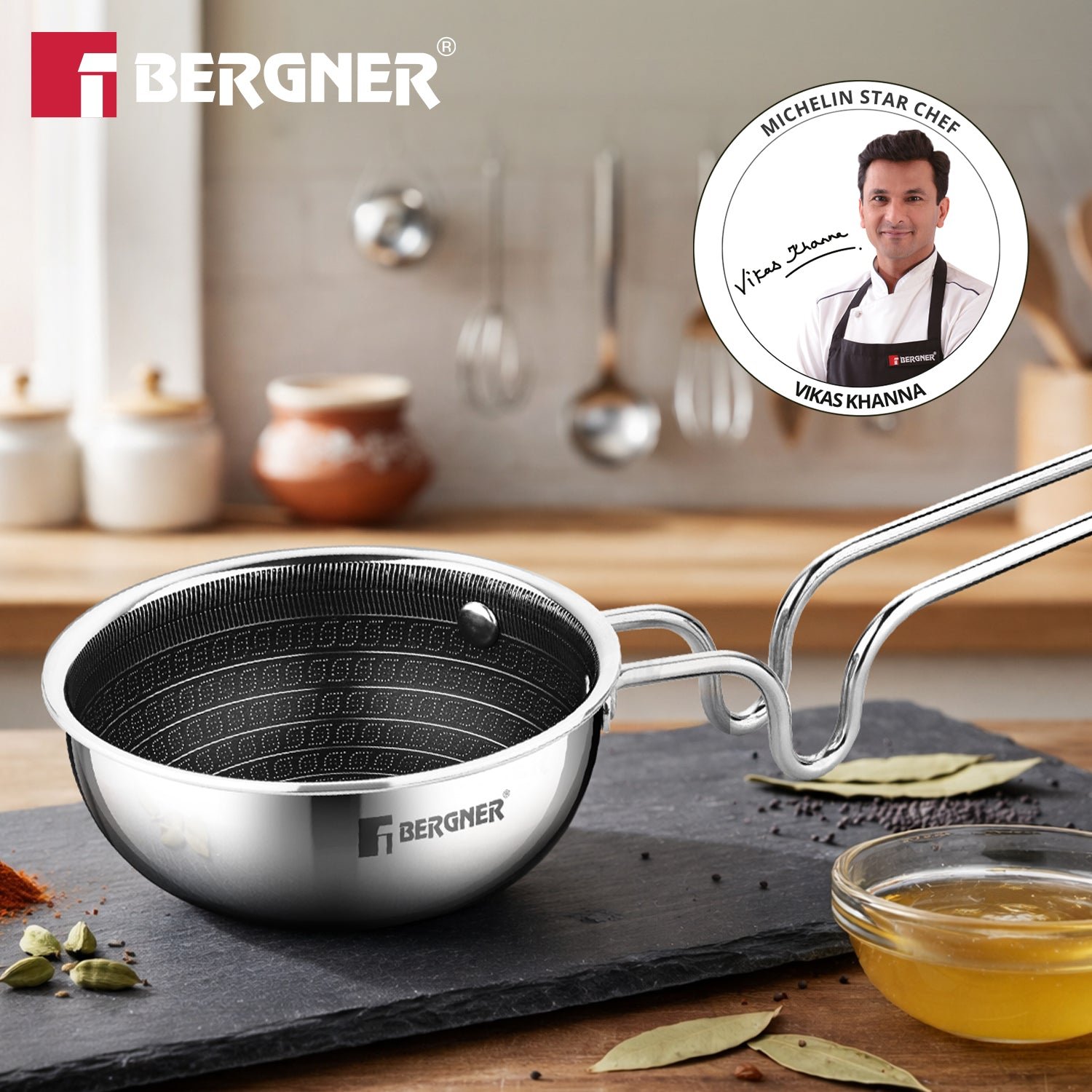 Bergner Hitech Giro Triply Stainless Steel Tadka Pan 12cm - Image 2