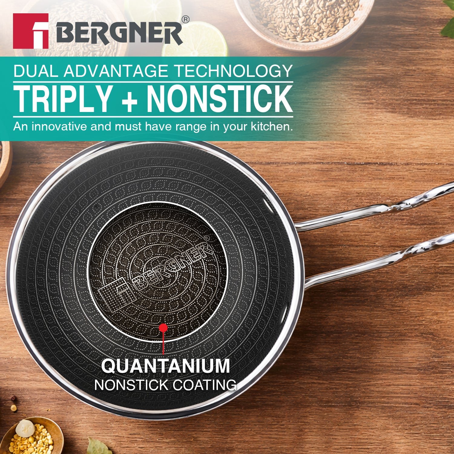 Bergner Hitech Giro Triply Stainless Steel Tadka Pan 12cm - Image 3