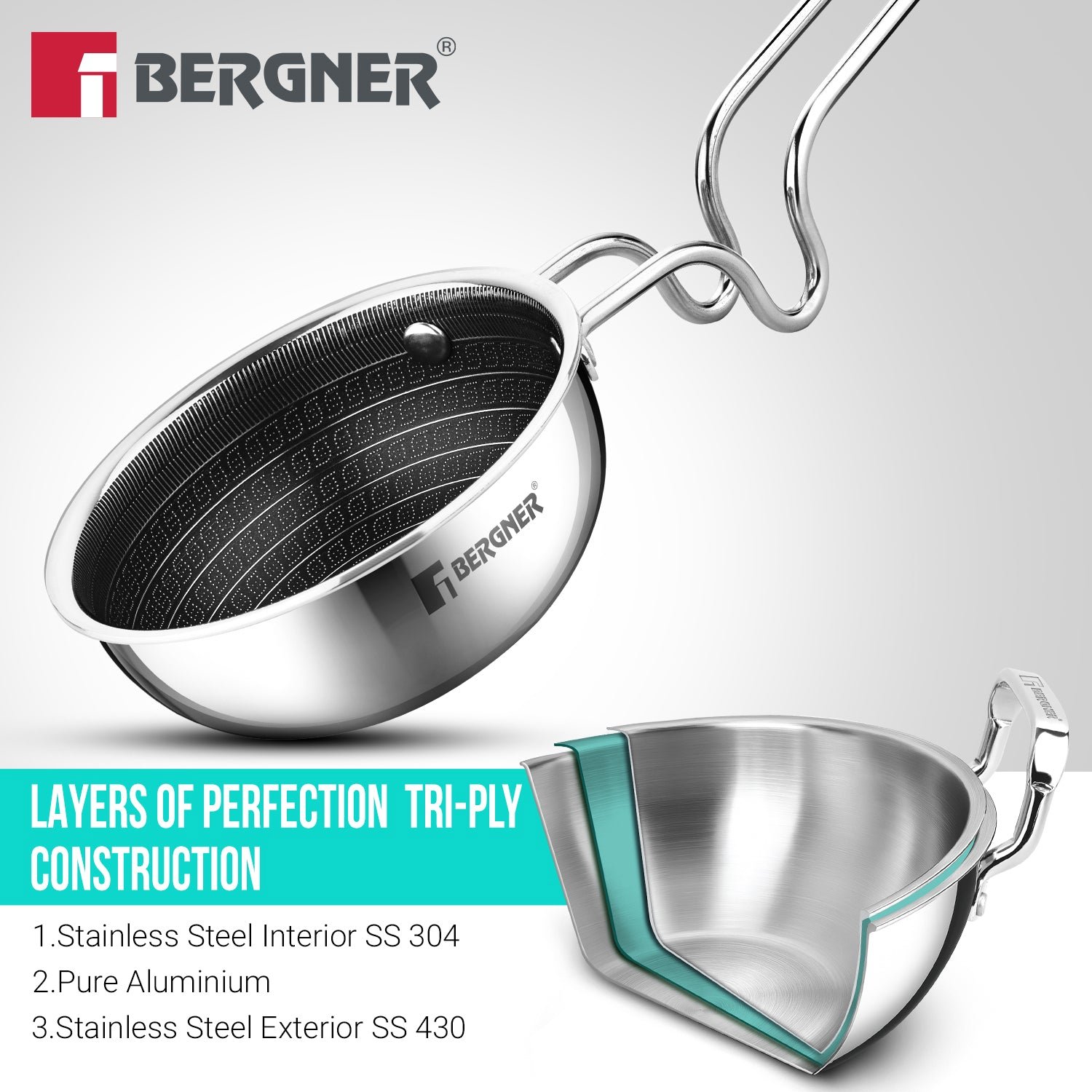 Bergner Hitech Giro Triply Stainless Steel Tadka Pan 12cm - Image 4