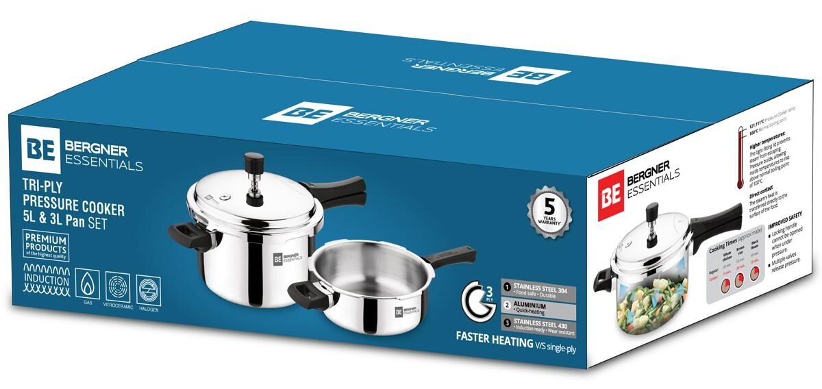 Bergner Tri-ply Pressure Cooker Set of 2 Pcs 3L and 5L
