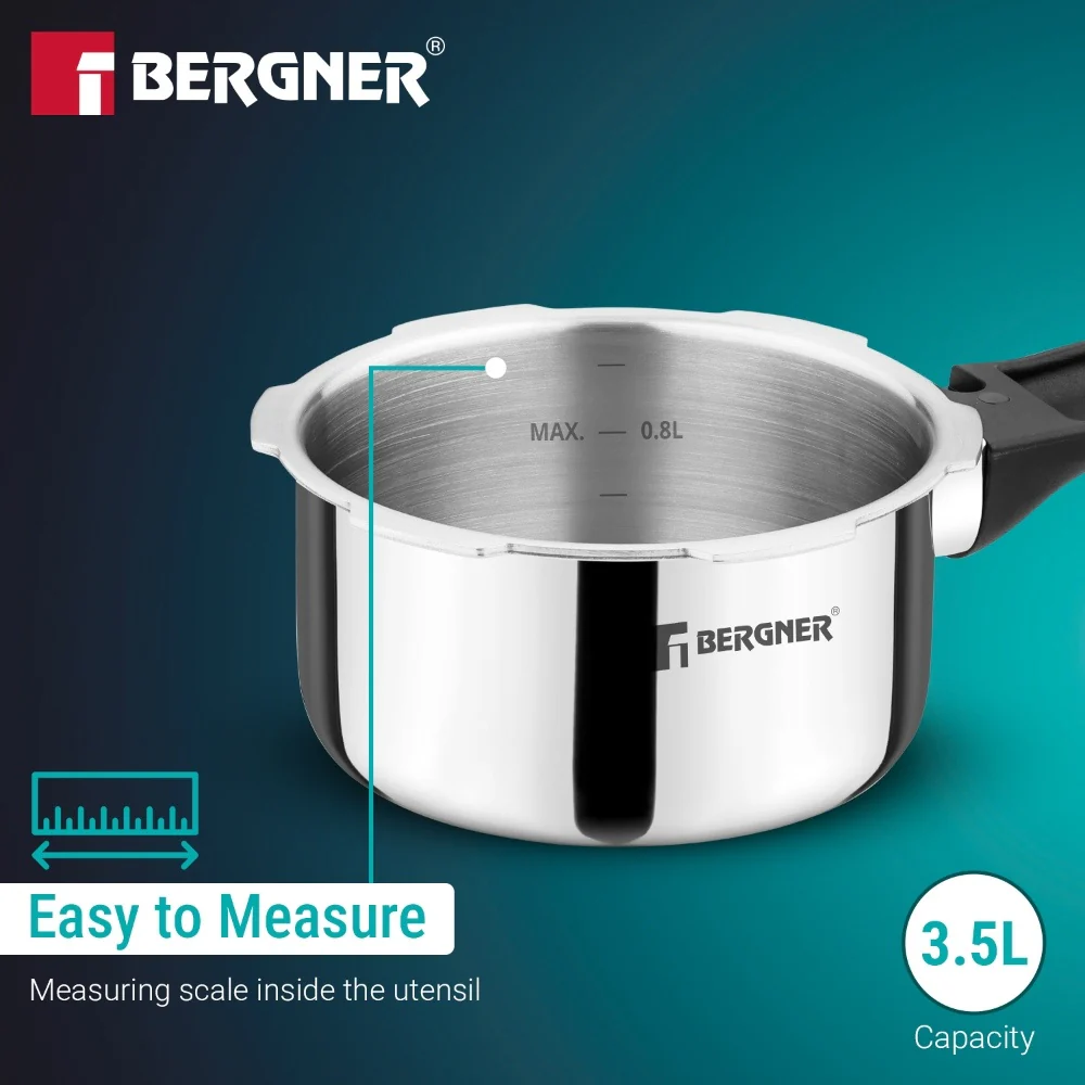 Bergner Argent Classic Triply Pressure Cooker 1L | Stainless Steel Outer Lid Cooker - Image 4