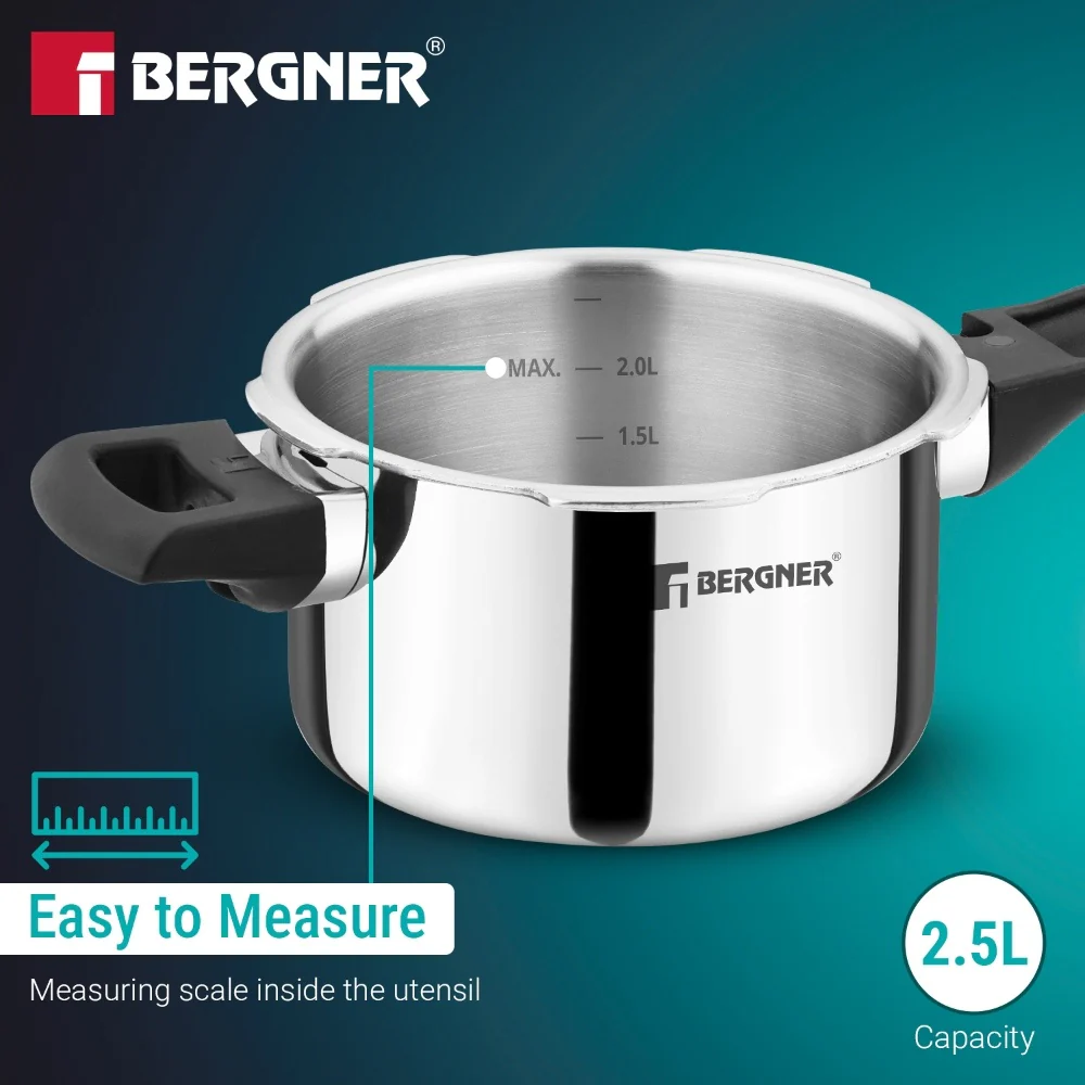 Bergner Argent Classic Triply Pressure Cooker 2.5L | Induction Compatible Cooker - Image 5