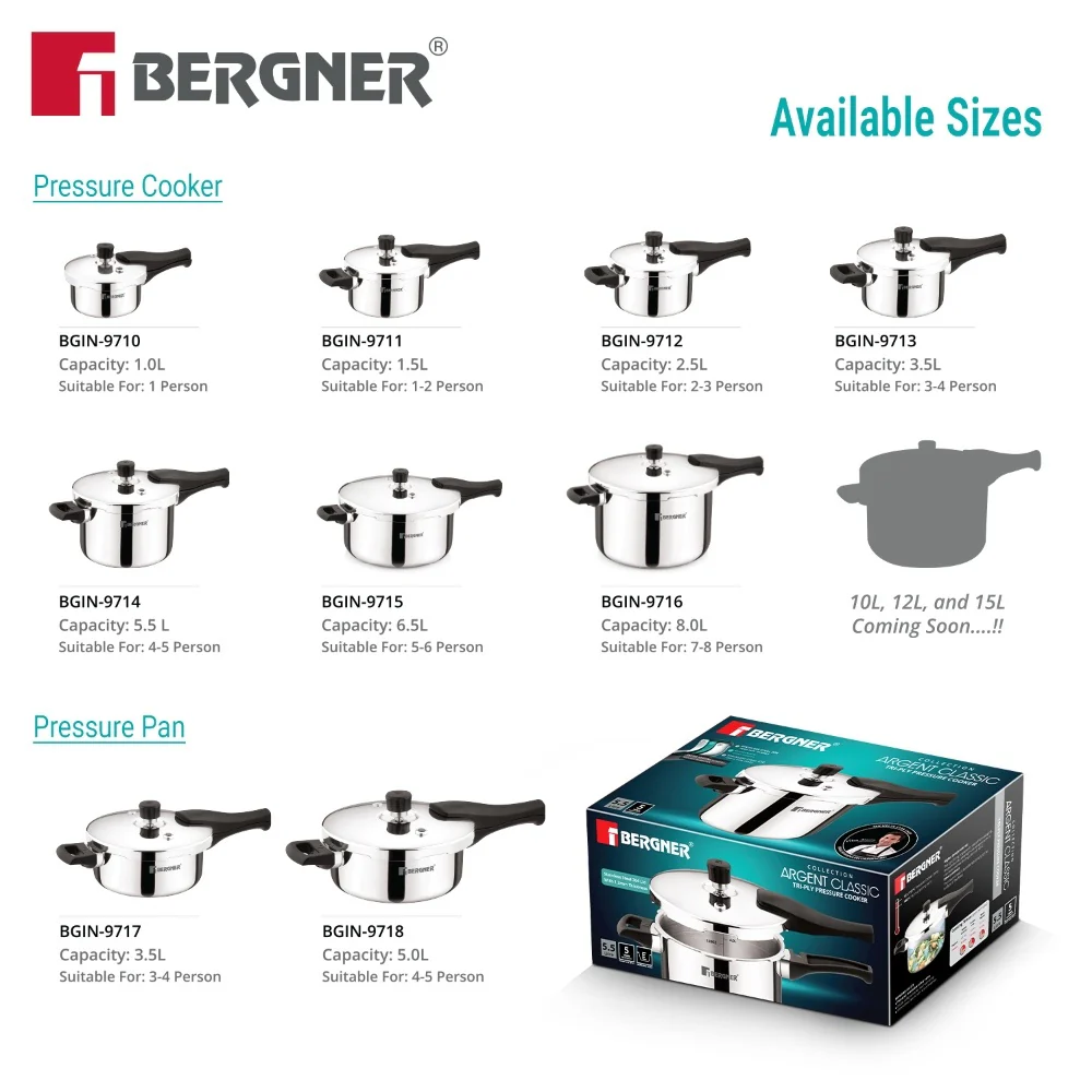 Bergner Argent Classic Triply Pressure Cooker 1.5L | Stainless Steel Cooker - Image 7