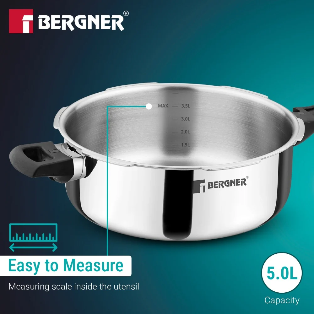 Bergner Argent Classic Triply Pressure Pan 5L | Induction Pressure Pan - Image 4