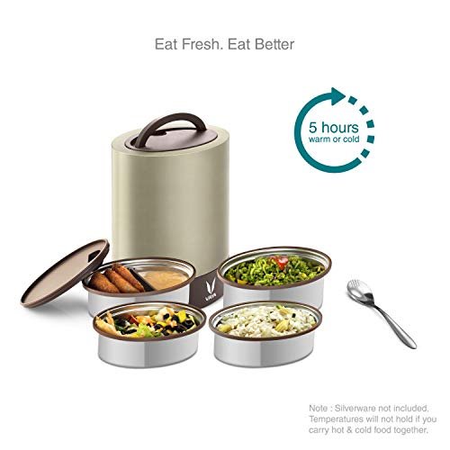 VAYA TYFFYN Jumbo 1300 ml Stainless Steel Lunch Box Without BagMat for Office, Vacuum Insulated Hot Tiffin, Spill-Resistant, 4 Containers with Compartments, Graphite Brown - Image 6