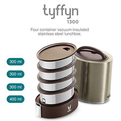 VAYA TYFFYN Jumbo 1300 ml Stainless Steel Lunch Box Without BagMat for Office, Vacuum Insulated Hot Tiffin, Spill-Resistant, 4 Containers with Compartments, Graphite Brown - Image 3