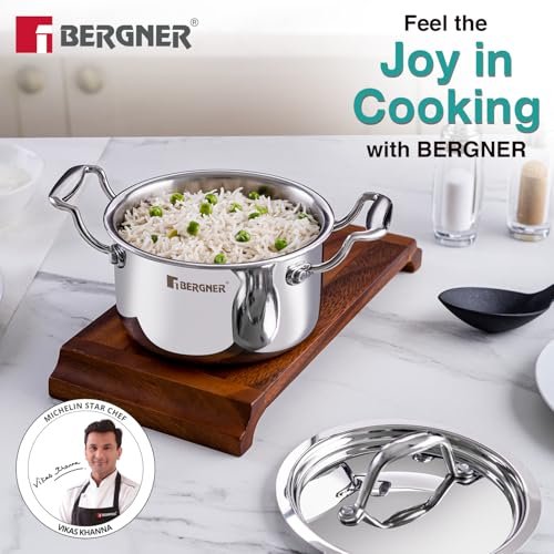 Bergner Argent Junior Chef Triply Mini Casserole Set 6 Pcs - 14cm/1.2L, 16cm/1.6L, 18cm/2L Casseroles and 3 Stainless Steel Lids, Cook and Serve, Less Oil Use - Induction and Gas Stove Ready - Image 3