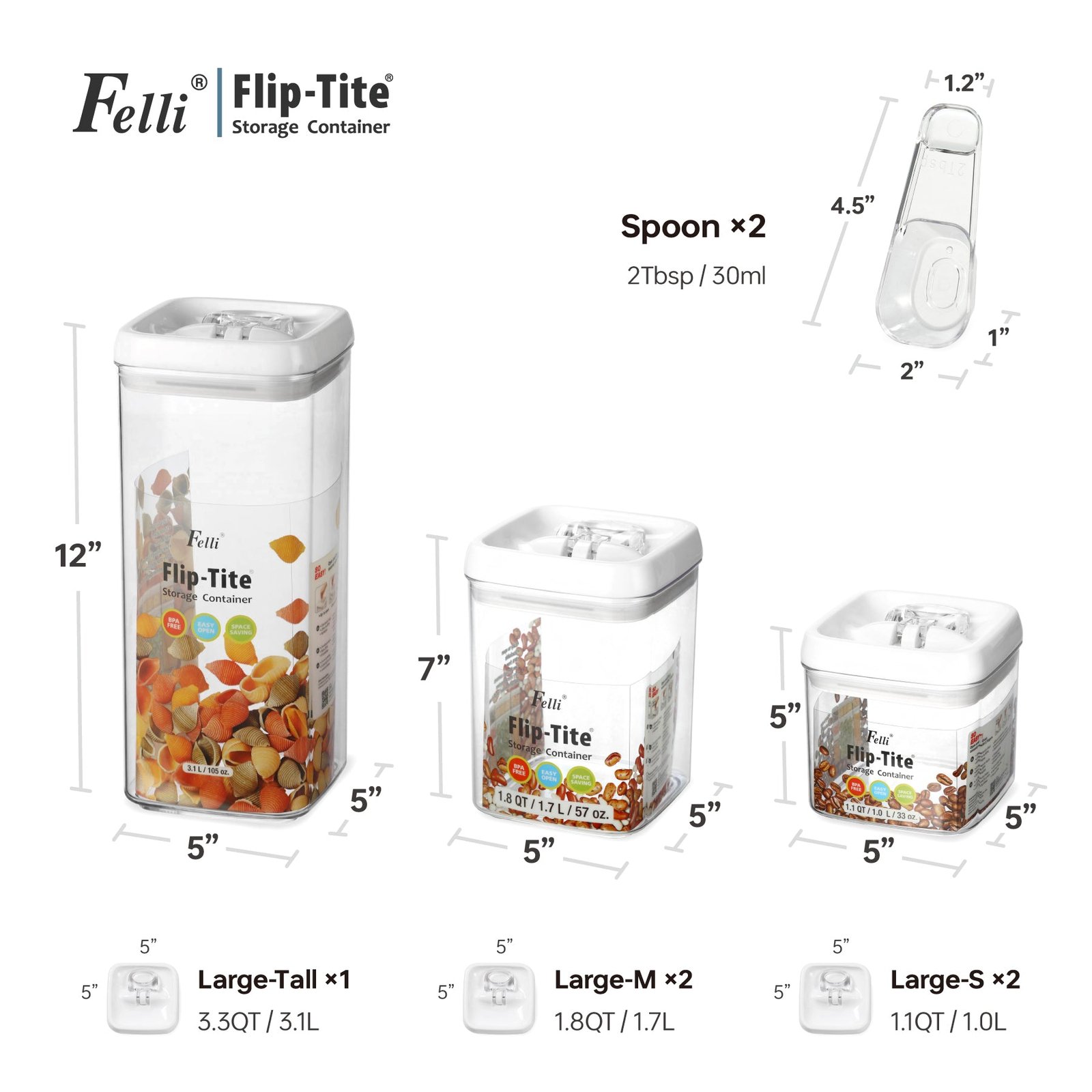 Felli Flip Tite 5" Large Variety 5pk + Scoop Set - Image 4