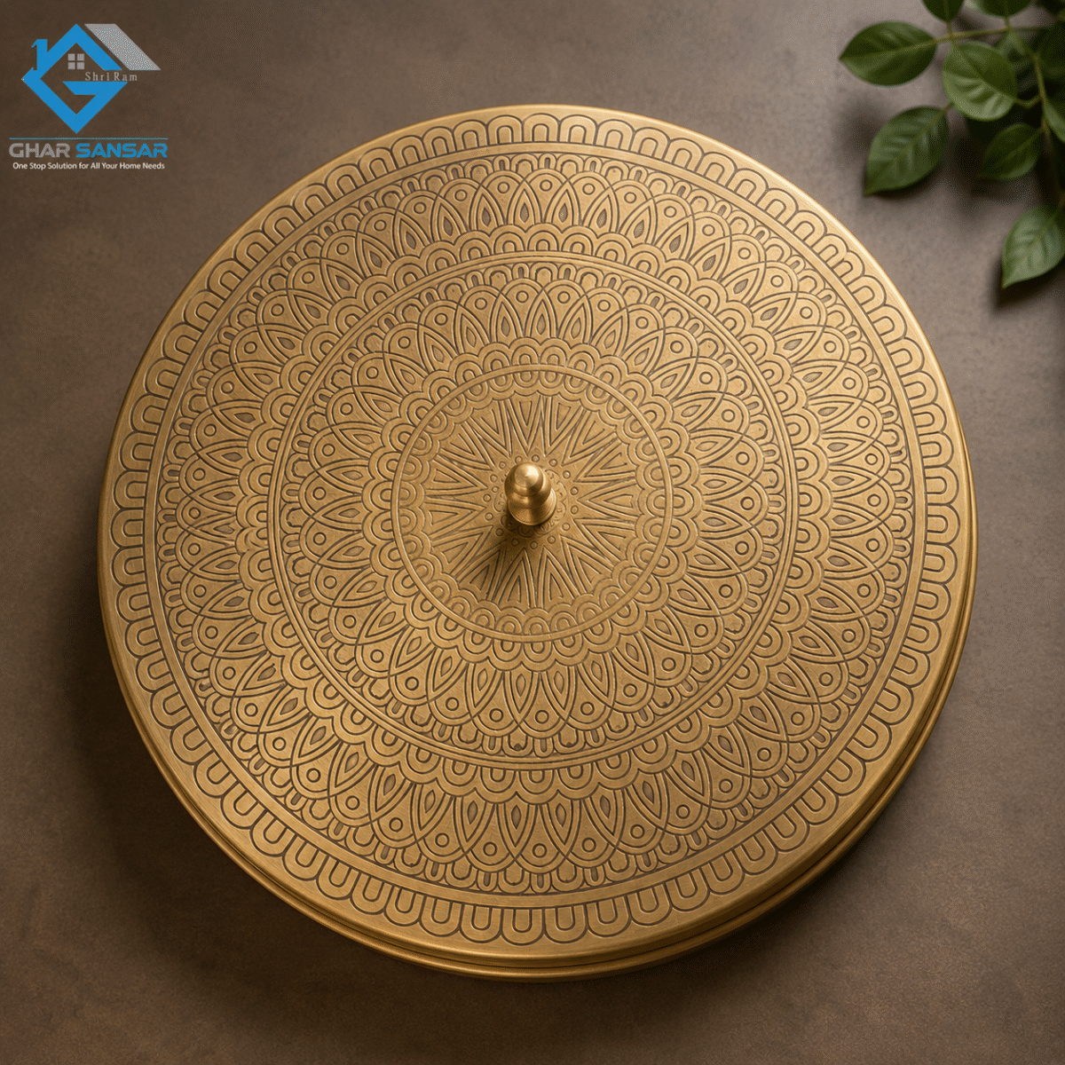 Premium Pure Brass Masala Box with Engraved Antique Lid | Traditional Indian Spice Box with 7 Containers & 1 Kalai Coated Salt Container | Available in 8, 9 & 10 Inch | PIPAL