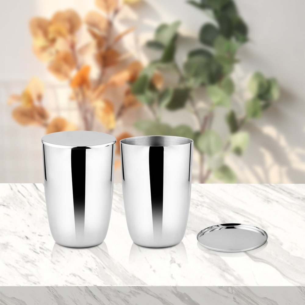 Stainless Steel Glass with Lid (Set of 2)