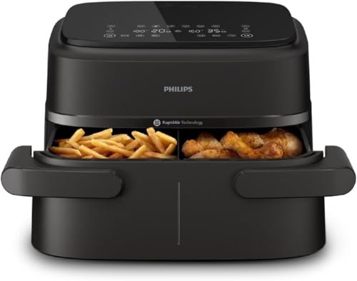 Philips 1000 Series Airfryer Double Drawer with Removable Divider - 7.1L, RapidAir Technology, 10 Cooking Modes, 90% Less Fat, Compact Design, HomeID Application (NA154/00)