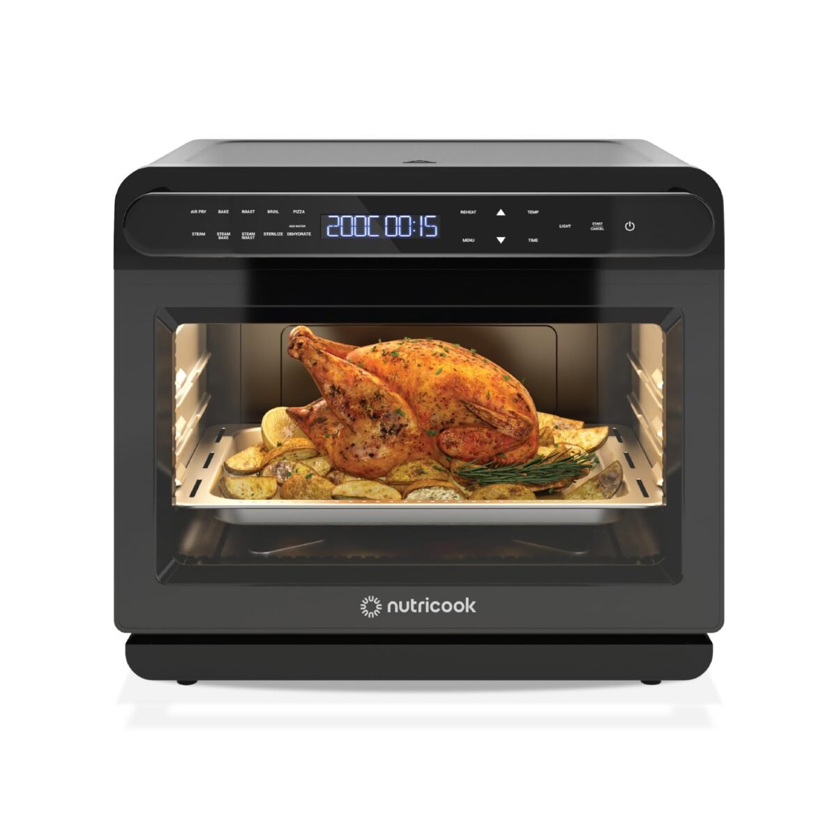 Nutricook Steami X 24L Black (Steam + Air Fryer Oven) with 10-in-1 functions like Steam Cook, Steam Roast, Air Fry, Bake, Sterilize & more. Steam + Convection technology, 2200W power, 2-year warranty