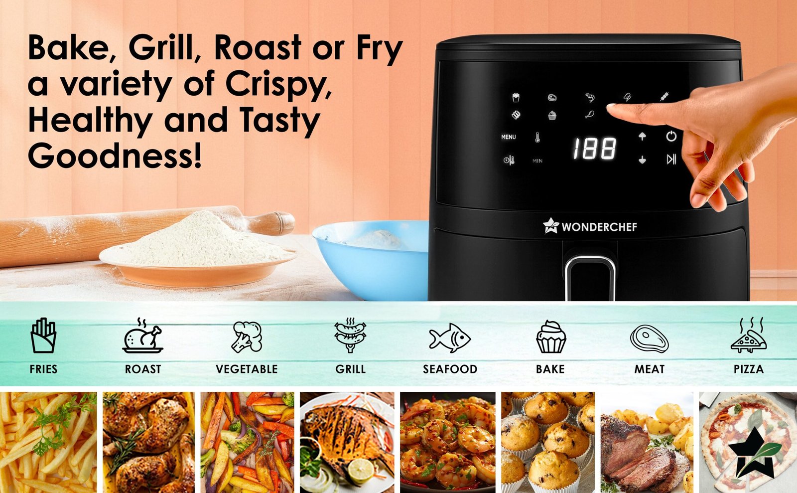 Neo Pro 4.5L Digital Air Fryer | 1300W | 10 Preset Menus | 90% less fat | Rapid Air 360° Circulation Technology | Temperature & Timer Control | Cool Touch Handle | Black | 2-Year Warranty - Image 13