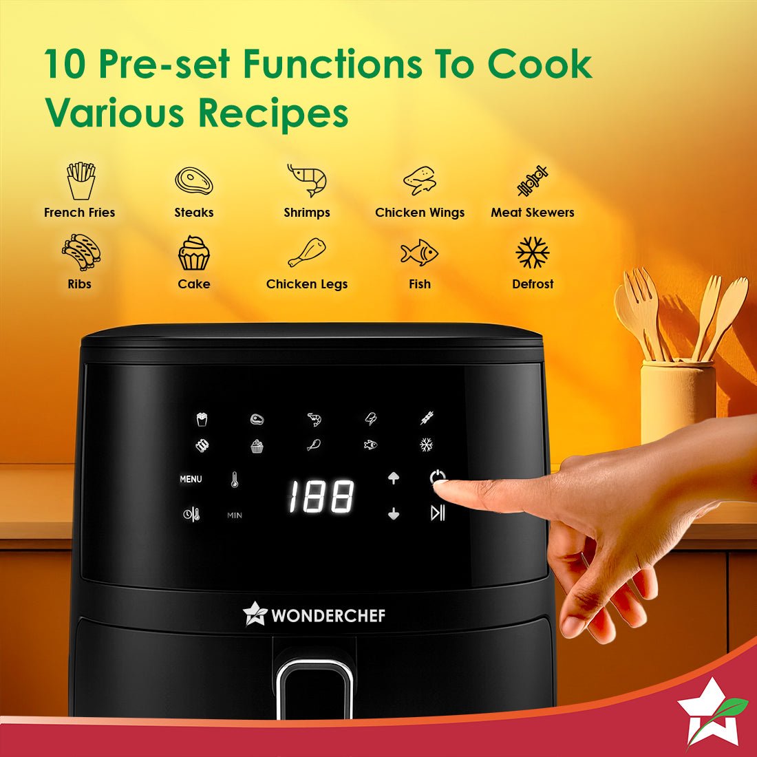Neo Pro 4.5L Digital Air Fryer | 1300W | 10 Preset Menus | 90% less fat | Rapid Air 360° Circulation Technology | Temperature & Timer Control | Cool Touch Handle | Black | 2-Year Warranty - Image 3