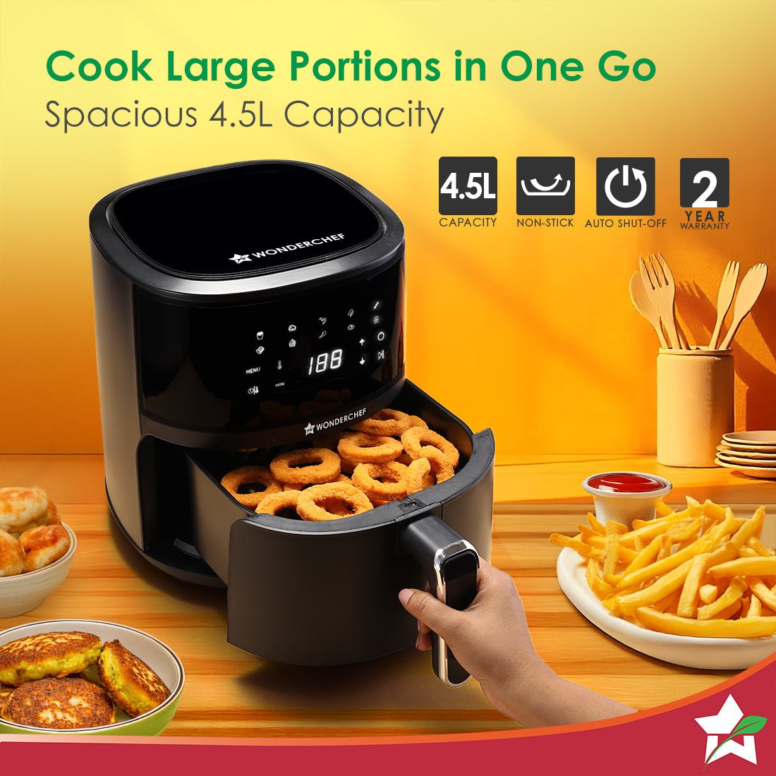 Neo Pro 4.5L Digital Air Fryer | 1300W | 10 Preset Menus | 90% less fat | Rapid Air 360° Circulation Technology | Temperature & Timer Control | Cool Touch Handle | Black | 2-Year Warranty - Image 6