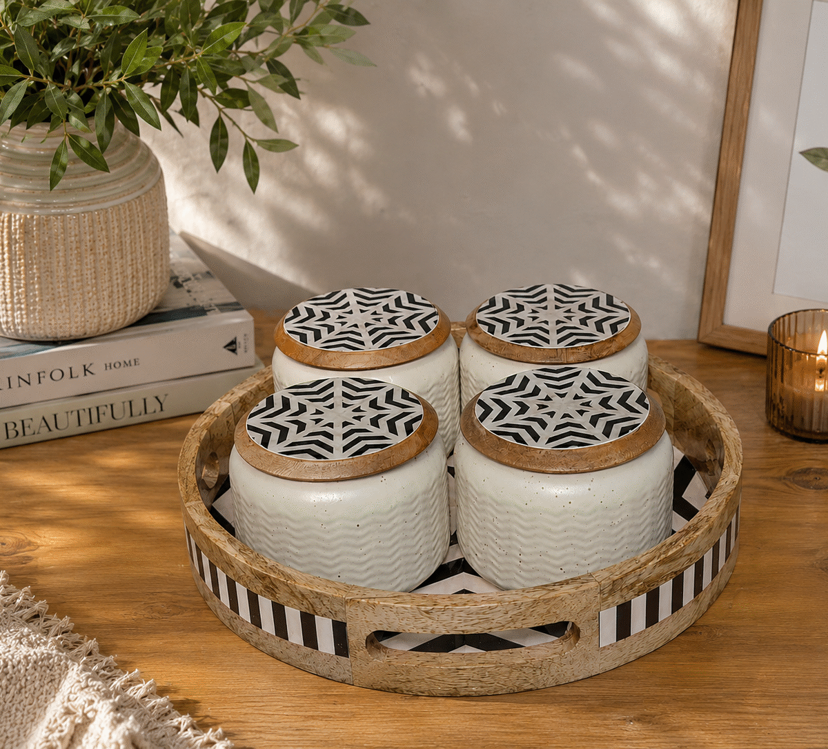 Vintage Printed 4 Jar Round Dry Fruit Set